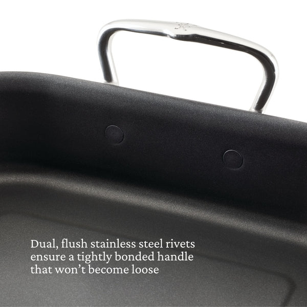 Hestan Provisions 14.5-Inch Clad Stainless Steel Nonstick Roaster with Rack, Small (31684) - iFoodservice Online