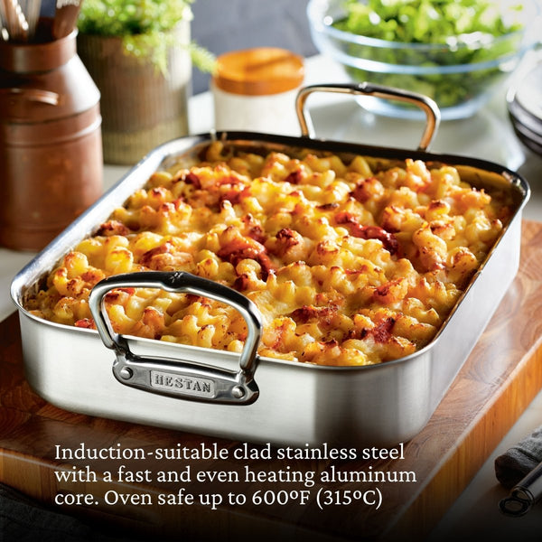 Hestan Provisions 14.5-Inch Clad Stainless Steel Roaster with Rack, Small (31655) - iFoodservice Online