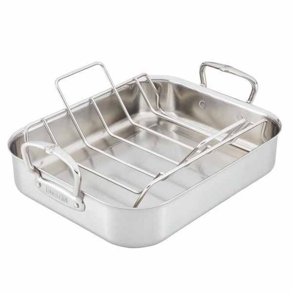 Hestan Provisions 16.5-Inch Clad Stainless Steel Roaster with Rack, Large (31656) - iFoodservice Online