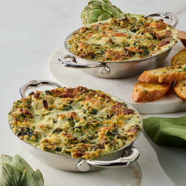 Hestan Provisions Small Stainless Steel Oval Au Gratin Set, Twin Pack Cooking Surface: 6.5 (L) x 5.5" (W) x 1.45" (71053) - iFoodservice Online