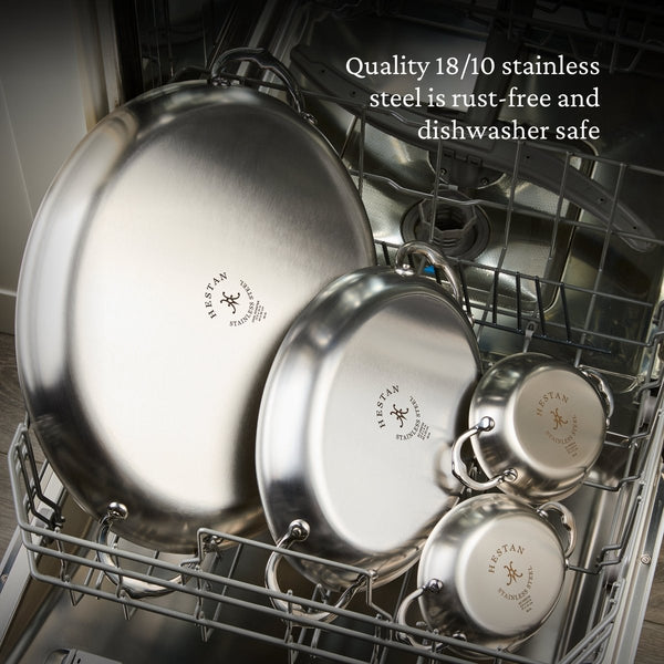 Hestan Provisions Small Stainless Steel Oval Au Gratin Set, Twin Pack Cooking Surface: 6.5 (L) x 5.5" (W) x 1.45" (71053) - iFoodservice Online