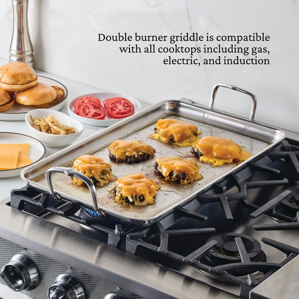 Hestan Provisions Tri-Ply Stainless Steel Double Burner Griddle, 21" x 13" (31790) - iFoodservice Online