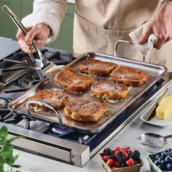 Hestan Provisions Tri-Ply Stainless Steel Double Burner Griddle, 21" x 13" (31790) - iFoodservice Online