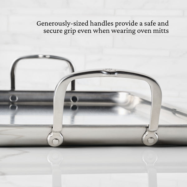 Hestan Provisions Tri-Ply Stainless Steel Double Burner Griddle, 21" x 13" (31790) - iFoodservice Online