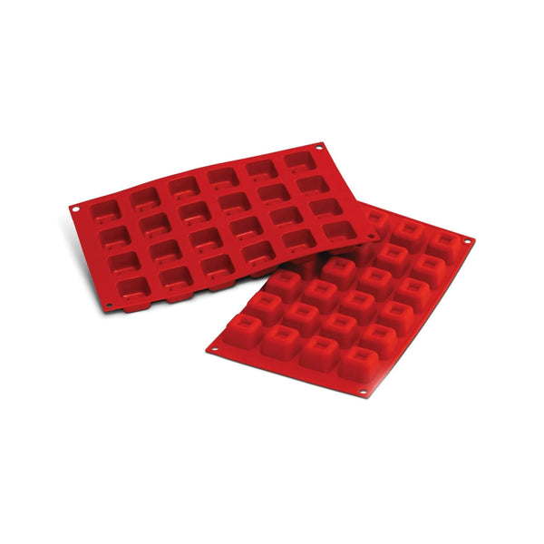 Louis Tellier Silikomart - Small Square Savarin Red Mold 1 3/8'' X 1 3/8'' X 3/4'' H (SF080) - iFoodservice Online