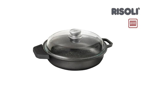 Risoli Granito Skillet With Glass Lid & Removable Silicon Handle covers (0199GRIN/28H) - iFoodservice Online