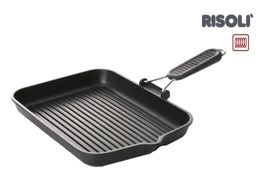 Risoli Induction Grill Pan With Grey Silicon Folding Handle (0090IN/36T00) - iFoodservice Online