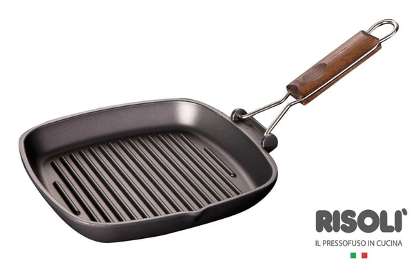 Risoli Saporella Square Grill Pan With Folding Wooden Handle (000090/20T00) - iFoodservice Online