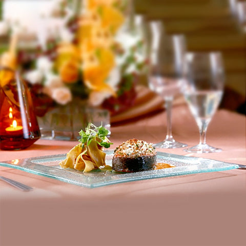 Turgla Fusion Glass Dinnerware 11.75" x 11.75" Square Clear Glass Plate, Set of 6 (02 - 002 - 30CLR) - iFoodservice Online