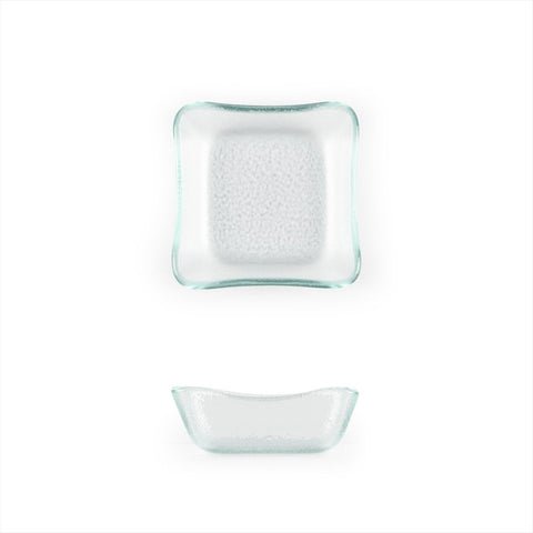 Turgla Fusion Glass Dinnerware 3.5" x 3.5" x h:1.25" 3 oz. Square Clear Glass Deep Plate, Set of 24 (02 - 359 - 11CLR) - iFoodservice Online