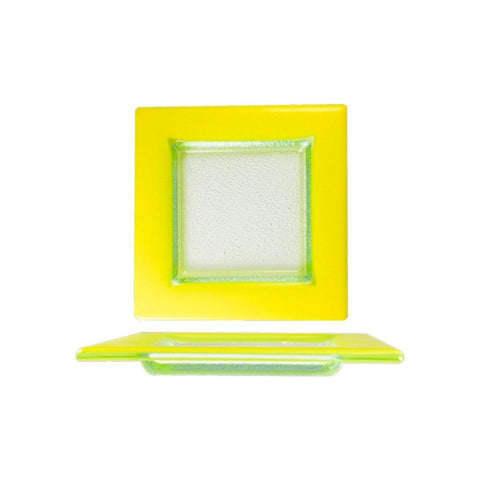 Turgla Fusion Glass Dinnerware 6" x 6" Square Yellow Glass Plate, Set of 12 (02 - 032 - 15YLWCLR) - iFoodservice Online