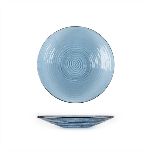 Turgla Fusion Glass Dinnerware dia.11.75" h:1.5" 32 oz. Round Transparent Blue Glass Bowl, Set of 6 (04 - 316 - 30TBLU) - iFoodservice Online