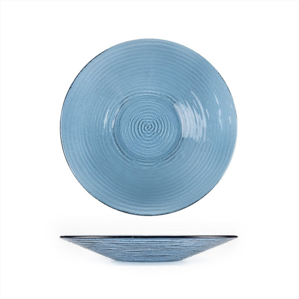 Turgla Fusion Glass Dinnerware dia.13.75" h:2" 58 oz. Round Transparent Blue Glass Bowl, Set of 6 (04 - 316 - 35TBLU) - iFoodservice Online