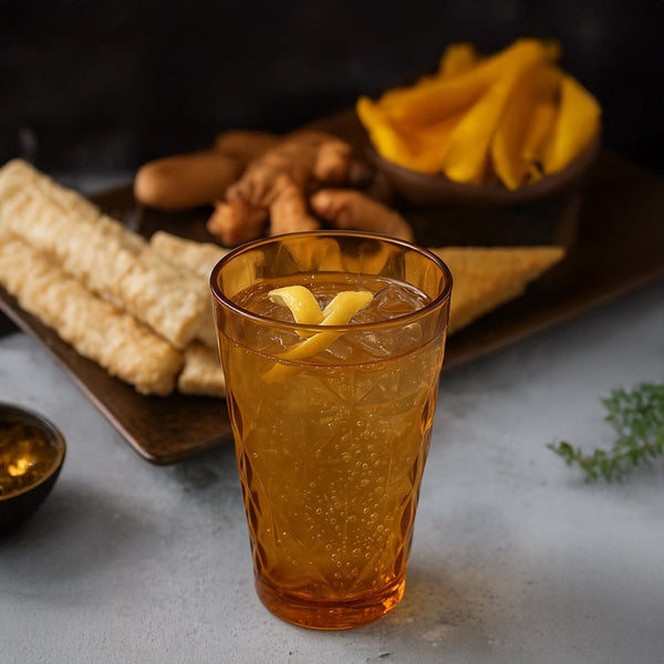 Turgla Rubikap Prism dia.3.5" h:5.5" 14 oz. Round Amber Polycarbonate High - Ball (Set of 36) (R - PRSTMB300AMB) - iFoodservice Online