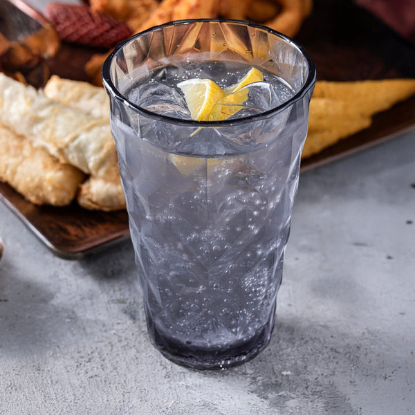 Turgla Rubikap Prism dia.3.75" h:6.5" 17 oz. Round Charcoal Polycarbonate High - Ball (Set of 24) (R - PRSTMB500CHR) - iFoodservice Online