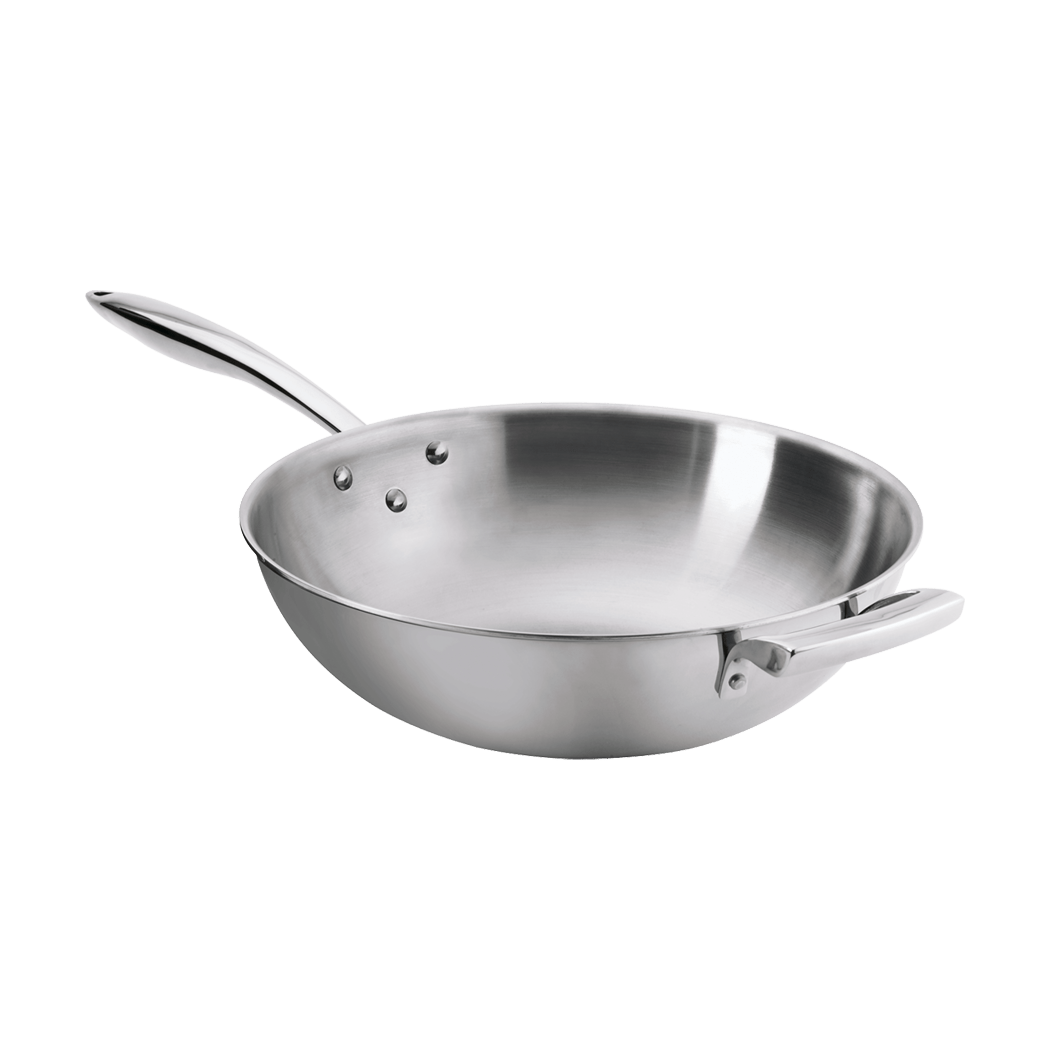 Browne Foodservice Thermalloy Stainless Steel Tri - ply Wok 12x3 - 5/8" / 30.5x9.2cm (5724095) - iFoodservice Online