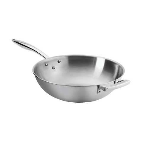 Browne Foodservice Thermalloy Stainless Steel Tri - ply Wok 12x3 - 5/8" / 30.5x9.2cm (5724095) - iFoodservice Online