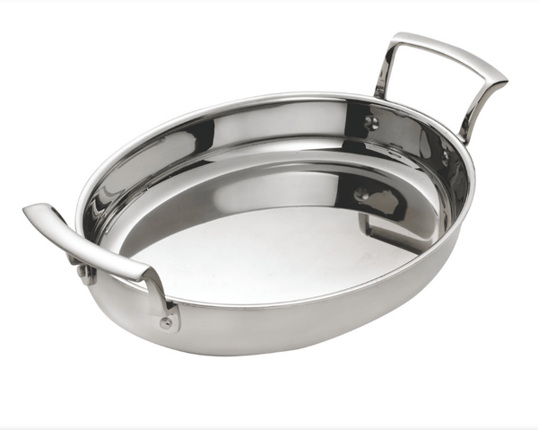 Browne Foodservice Thermally Roast Pan Oval Stainless Steel 2.6 Qt 2.45 L - 12x10.4x2"/30.5x26.5x5cm (5724177) - iFoodservice Online